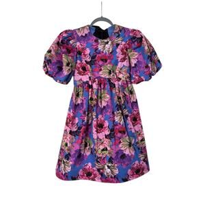 River Island Floral Puff Sleeve Blue Pink Cutout Ties Mini Dress, Women's Size 2